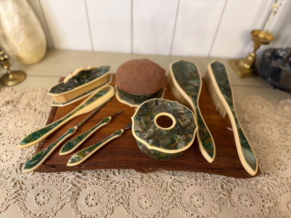 Vintage 1940s Art Deco Celluloid Vanity Set